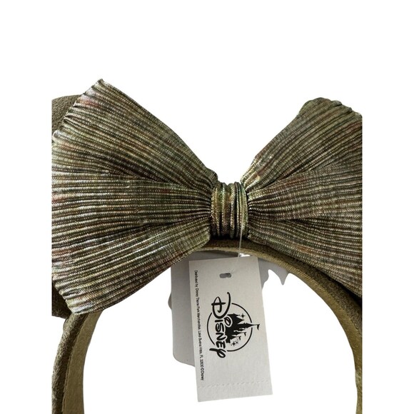 2021 Disney Parks Mickey Minnie Ears Olive Green Woven Bow Headband New